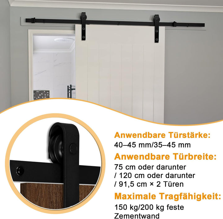 Ikodm 183cm (6FT) Schiebetürbeschlag Schiebetürsystem Schiebetür Hängeschiene Komplettset für Einzel