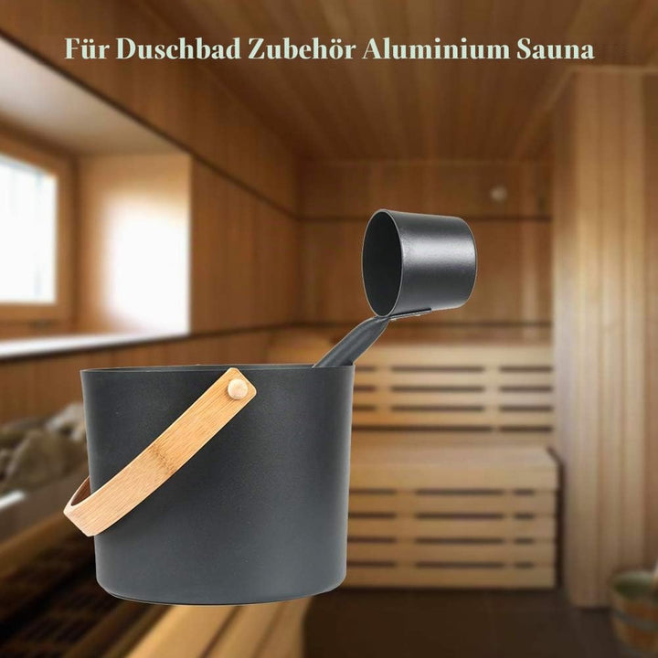 Fiacvrs Saunakübel,Saunakübel Set,2-teilig 7L Aluminium Saunakübel Saunakelle Mit Langem Griff Löffe