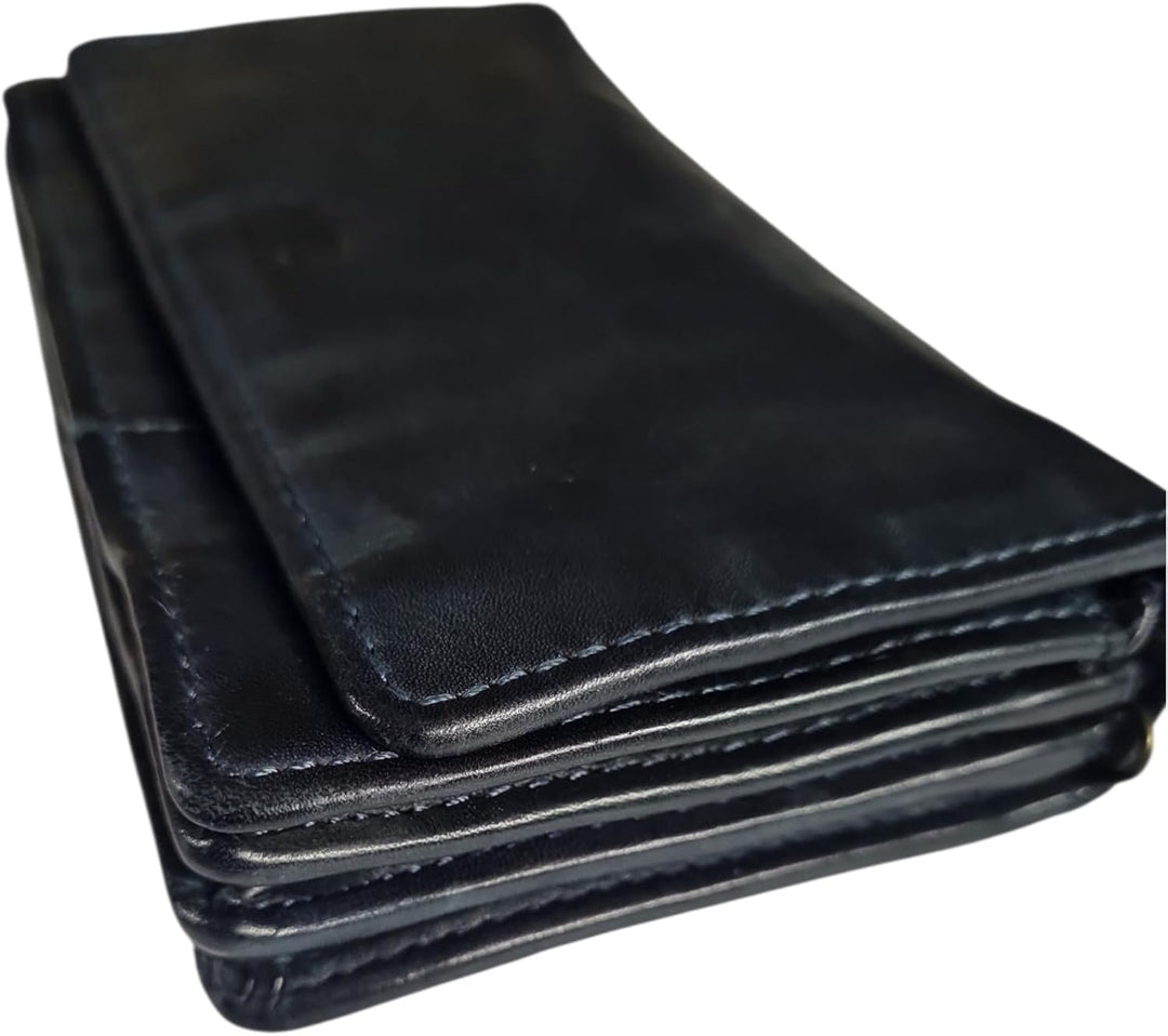 Set Damen Geldbörse, Portemonnaie CL782 gewaschenes Leder Vintage Look (15/9/3 cm) Blau, Blau