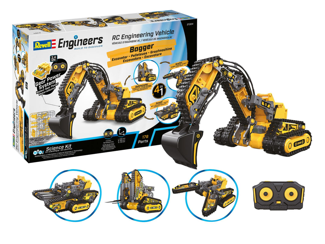 Revell Engineers I 4in1 Engineering Vehicle I Mit Fernsteuerung I 176 Teile I 4 Modellvarianten ohne
