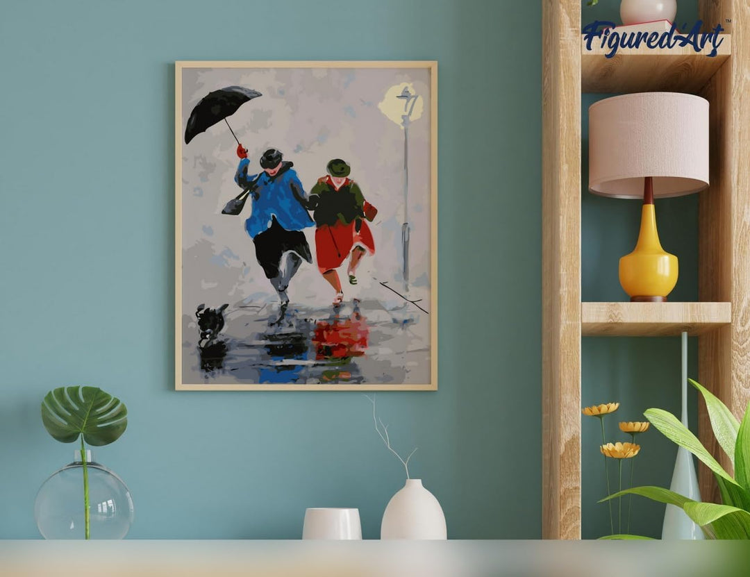 Figured'Art Malen Nach Zahlen Erwachsene Mit Rahmen Spaziergang im Regen - Paint by Numbers Basteln