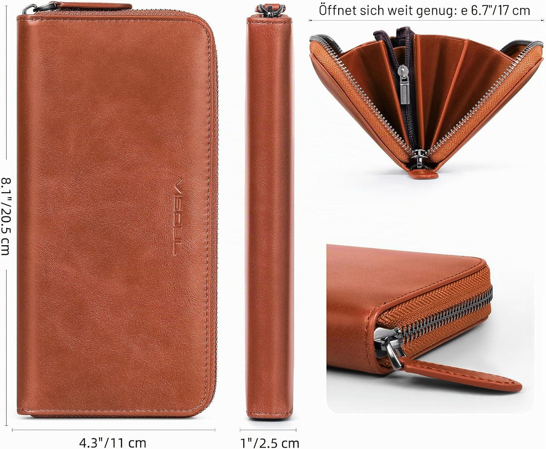 VISOUL Premium Brieftasche Echtleder/Italienisches Leder mit RFID-Schutz, XXL Geldbörse Braun L02, B