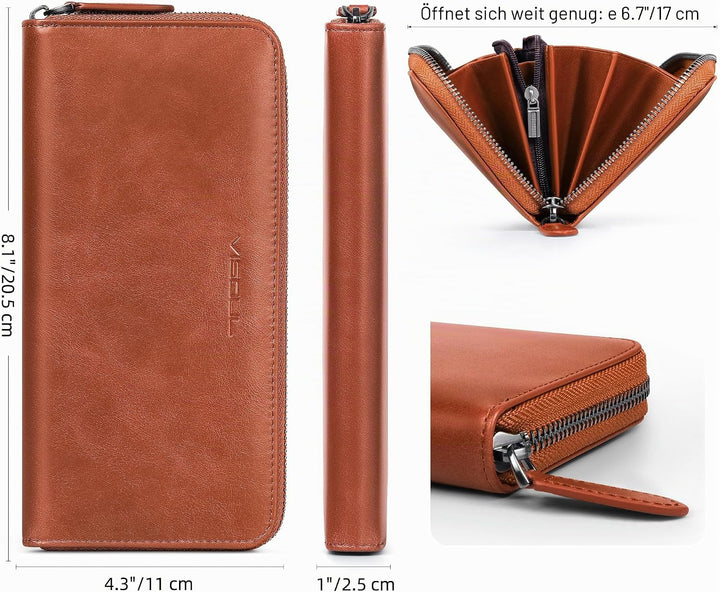VISOUL Premium Brieftasche Echtleder/Italienisches Leder mit RFID-Schutz, XXL Geldbörse Braun L02, B