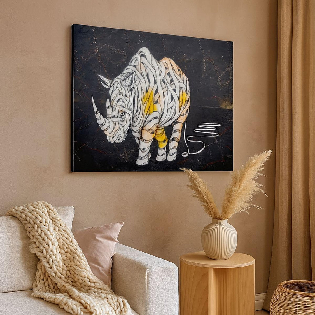 Bilder auf Leinwand 100x70cm Leinwandbild mit Rahmen Nashorn modern Gross Wanddeko Bild Schlafzimmer