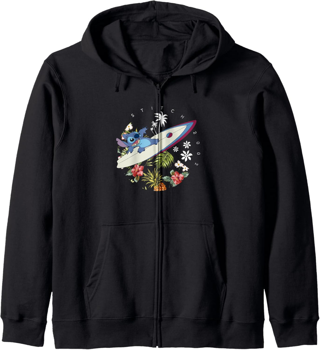 Disney Lilo & Stitch On A Surfboard Flower Circle 2002 Kapuzenjacke