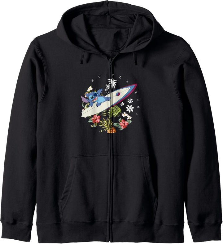 Disney Lilo & Stitch On A Surfboard Flower Circle 2002 Kapuzenjacke