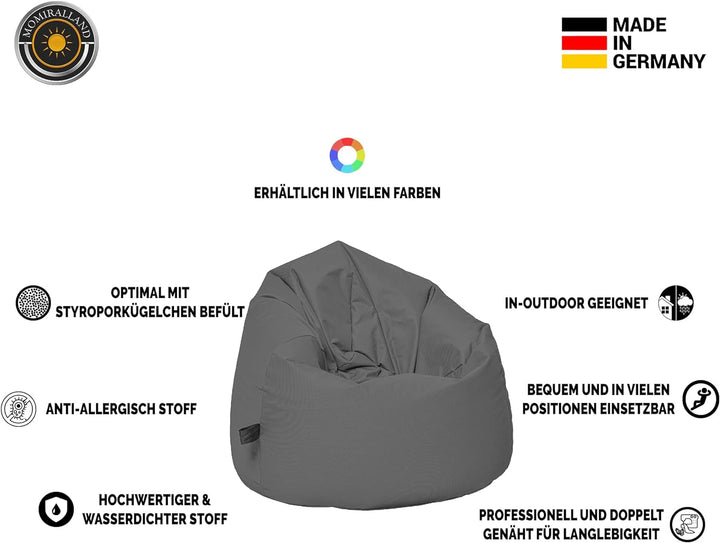 Momiralland Sitzsack Tropfenform Kastanie - für Kinder &amp; Erwachsene – Indoor wie Outdoor da er Wasse