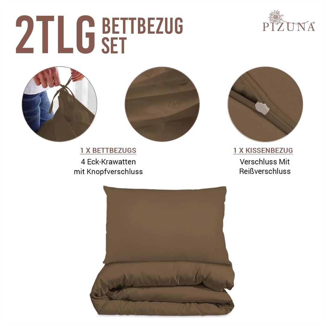 Pizuna 400 Fadenzahl aus Baumwolle Bettwäsche Holziges Braun, 100% Langstaple Baumwolle Bettbezug un