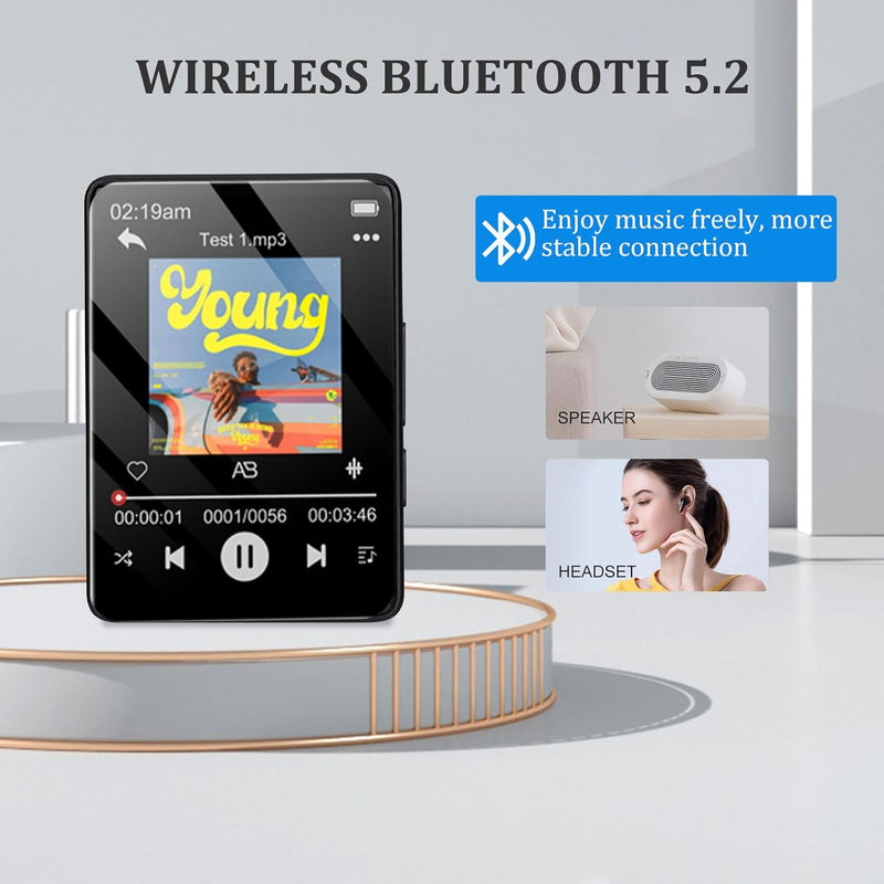 Bluetooth 5.2 MP3/MP4-Player mit 32GB Speicherkarte, 2,4 Zoll Touch Screen, unterstützt bis zu 128 G