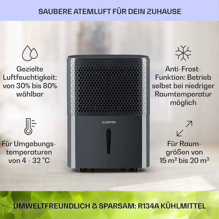 Klarstein Luftentfeuchter & Luftreiniger Elektrisch, 10 L Raumentfeuchter Klein für Wohnung Schlafzi