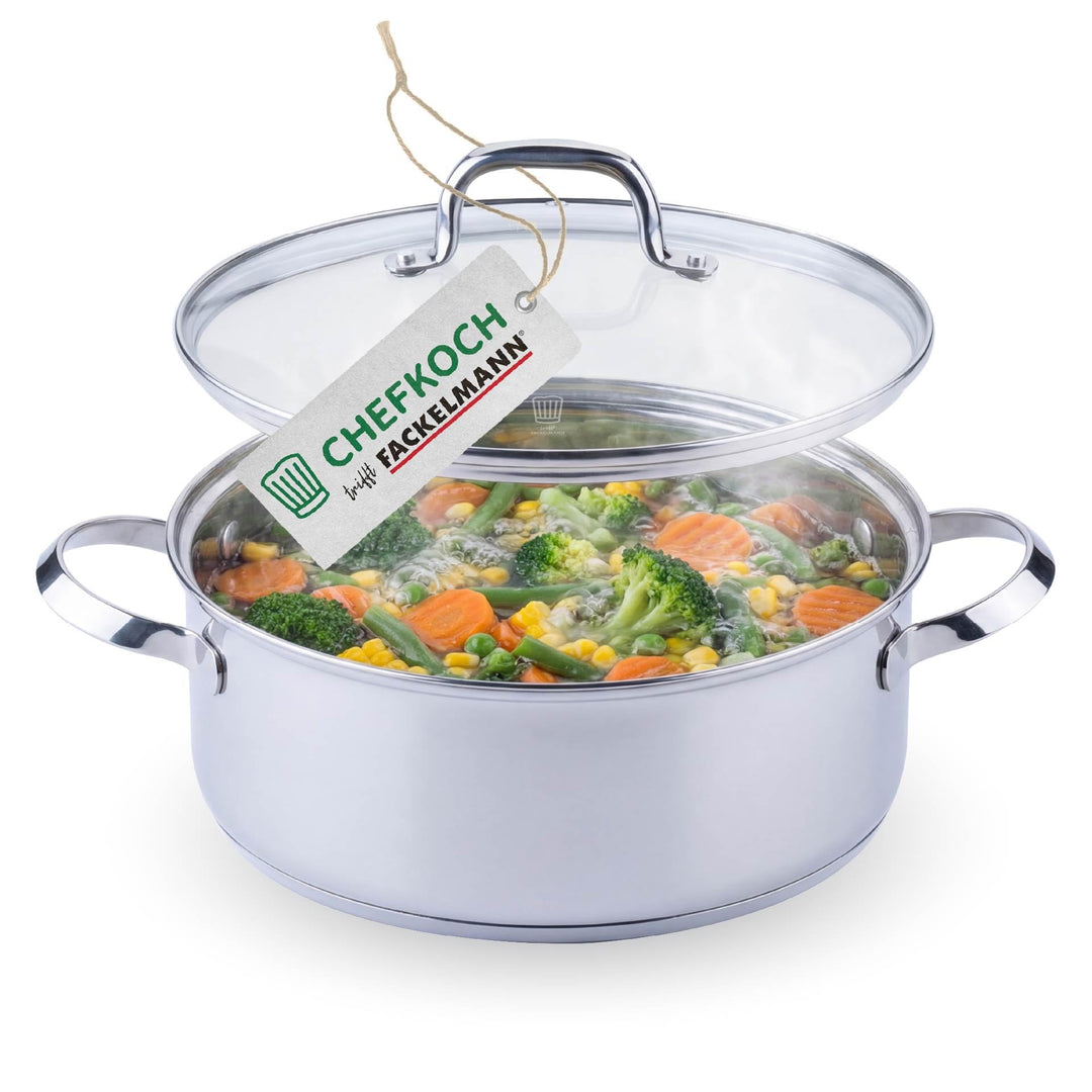 Chefkoch trifft Fackelmann Servierpfanne Rosenheim - Ø28 cm mit Glasdeckel und Aluminiumkern, Aus Ed