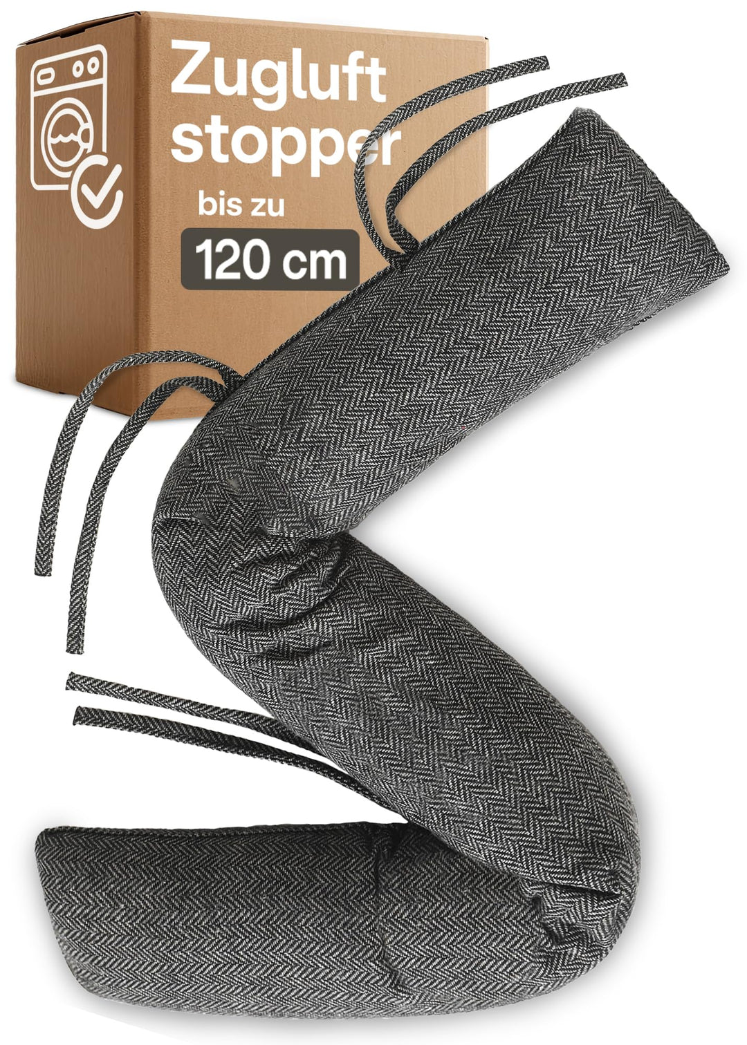 Praknu Zugluftstopper für Fenster bis 120cm - Waschbar - Energiesparend - Extra Lang & Schwer - Auch