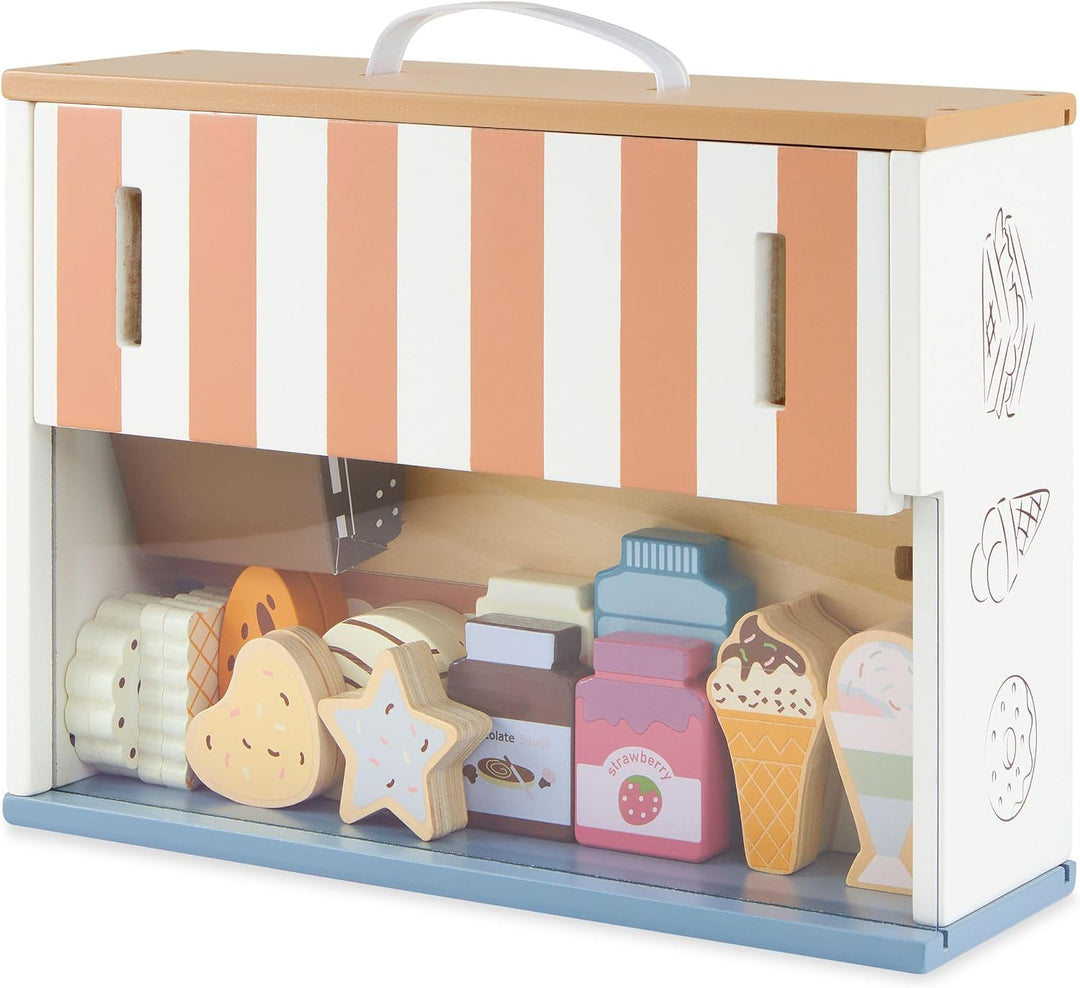 Mamabrum Holz-Konditorei für Kinder - Klappbarer Café-Laden mit Zubehör, Rollenspiel-Set für kreativ