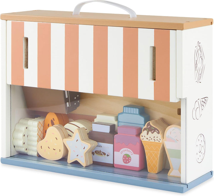 Mamabrum Holz-Konditorei für Kinder - Klappbarer Café-Laden mit Zubehör, Rollenspiel-Set für kreativ