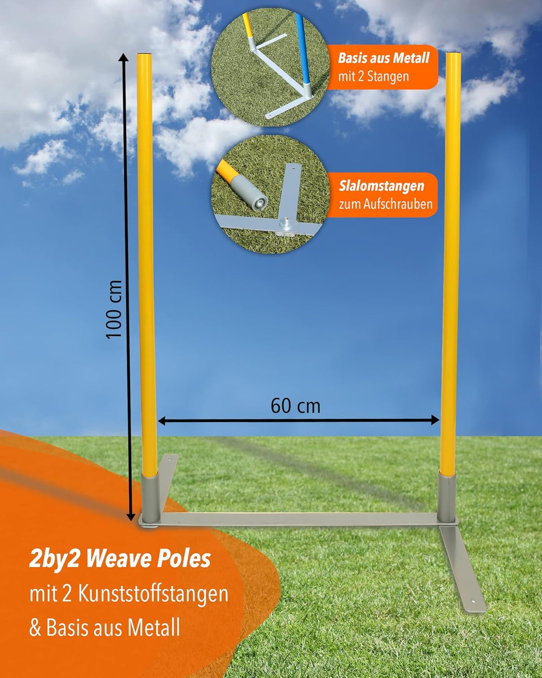 2by2 Weave Poles – Gelb – 2er Set Agility-Slalomstangen mit Metallbasis – für Training & Parcoursauf