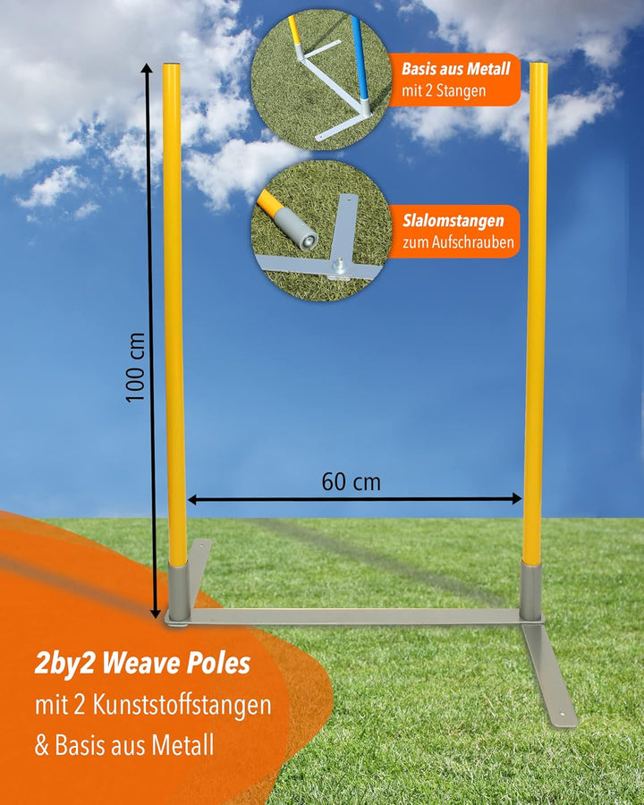 2by2 Weave Poles – Gelb – 2er Set Agility-Slalomstangen mit Metallbasis – für Training & Parcoursauf