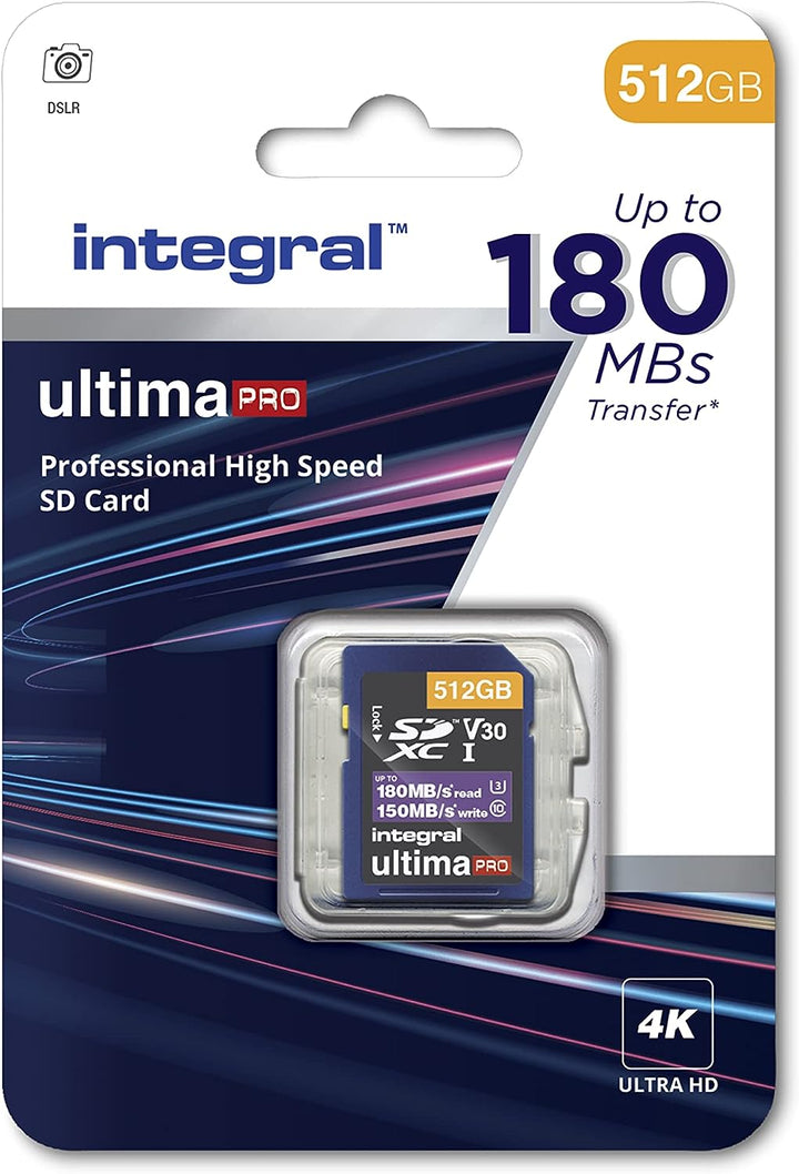 Integral SD Karte 512GB 4K Video Lesegeschwindigkeit 180MB/s und Schreibgeschwindigkeit 150MB/s SDXC