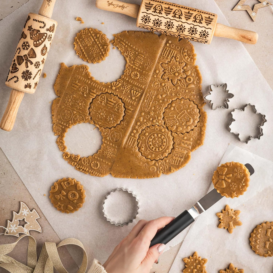 WEIHNACHTSSPASS 3-er SET Kinder Nudelhölzer Teigrolle für hausgemachtes Gebäck. Weihnachten Teigroll