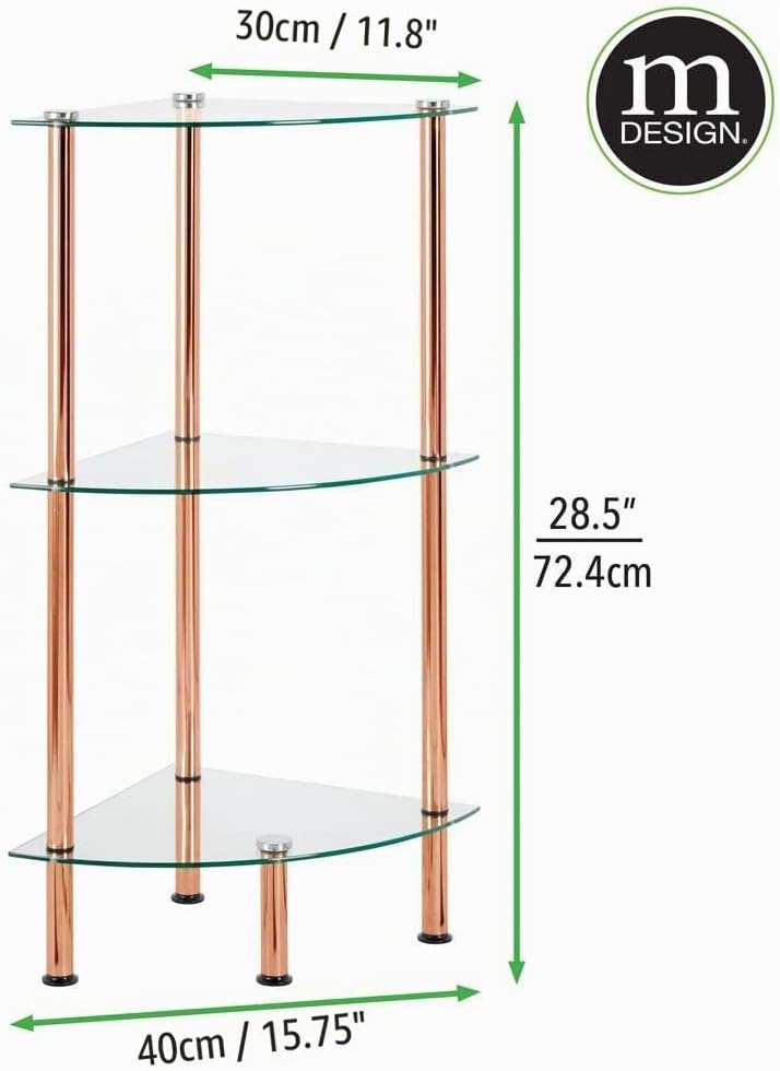 mDesign modernes Glasregal – stilvolles Eckregal aus Glas mit 3 Ebenen – elegantes Ablageregal für B