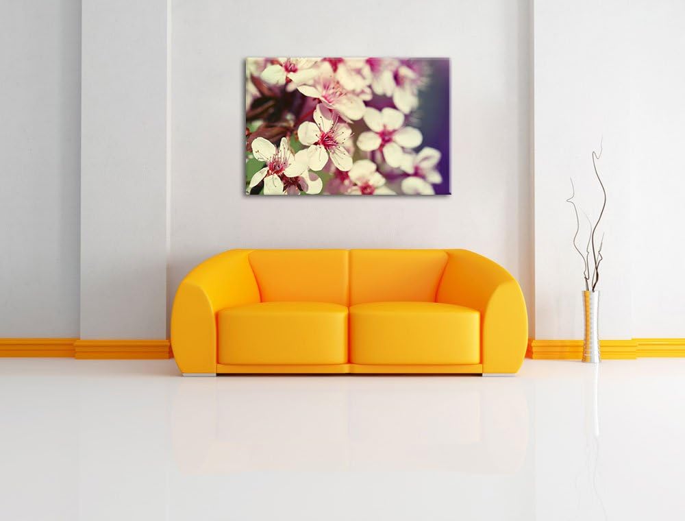 Gelbe Tulpe im Frühling Bild auf Leinwand, XXL riesige Bilder fertig gerahmt mit Keilrahmen, Kunstdr