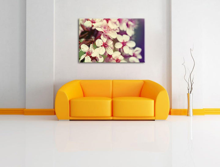 Gelbe Tulpe im Frühling Bild auf Leinwand, XXL riesige Bilder fertig gerahmt mit Keilrahmen, Kunstdr