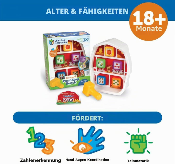 Learning Resources Bauernhof Werkbank, 3 Stück, ab 18 Monate, Spielzeug zum Hämmern & Nageln, Vorsch