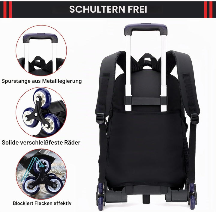 Amythe Schulrucksack Jungen mit Rollen, Abnehmbare Trolley Rucksack Teenager Schulranzen Jungen für