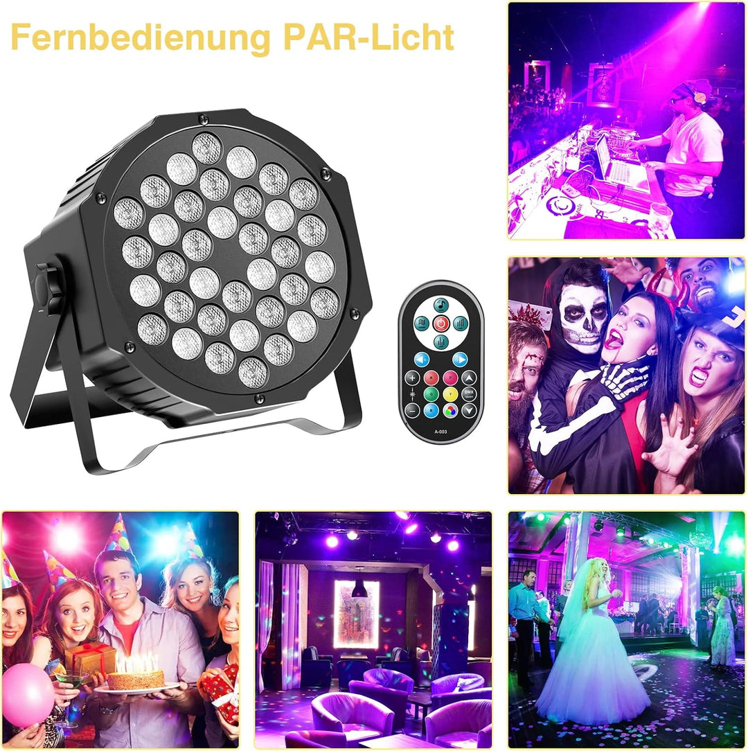 U`King 10er Pack LED Par Strahler, 36 LED Bühnenlicht Partylicht RGB DMX512 mit Fernbedienung,Discol