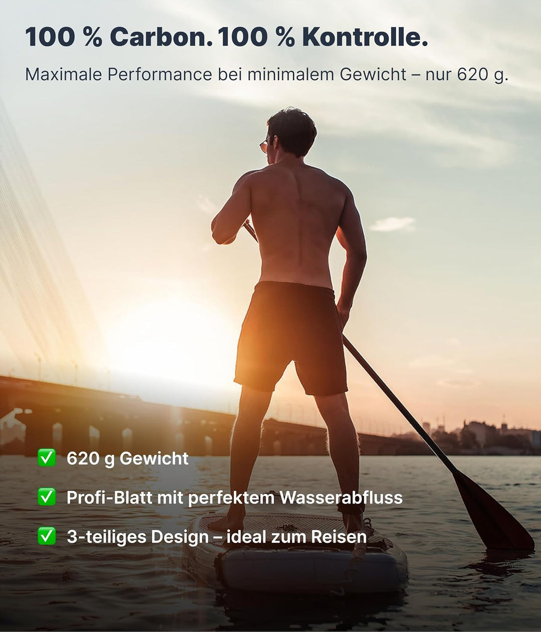 Nemaxx NCP100 Carbon Paddel 3-teilig für Stand Up Paddle Board, Profi Stechpaddel SUP Paddelblatt ve