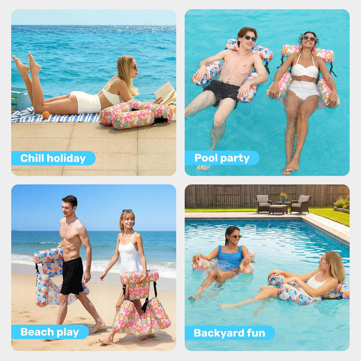 SLOOSH Aufblasbare Wasser Pool Luftmatratze für Erwachsene, 2er schwimmende Pool-Flösse, Aufblasbare
