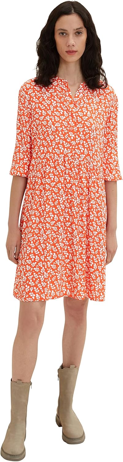TOM TAILOR Damen dress with pattern and button placket 42 31119 - Red Floral Design, 42 31119 - Red