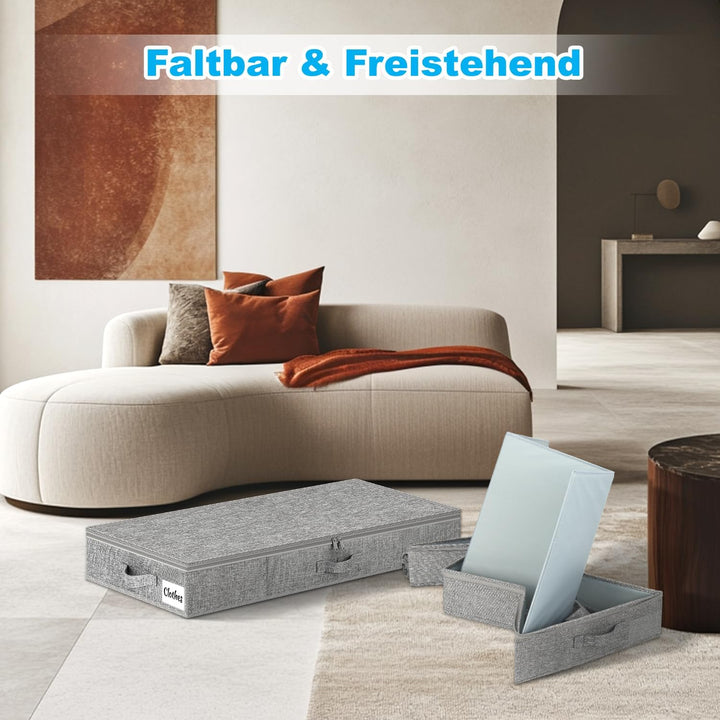 Unterbett Aufbewahrungsbox mit Deckel 13cm hoch, 2 Stück Faltbar Unterbettkommode, Waschbar Kleidera