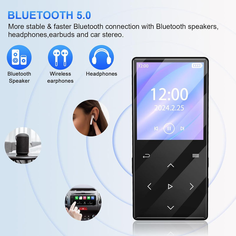 Gueray 128GB MP3-Player mit Bluetooth 5.0 Tragbarer digitaler Musikspieler mit HiFi-Sound Eingebaute