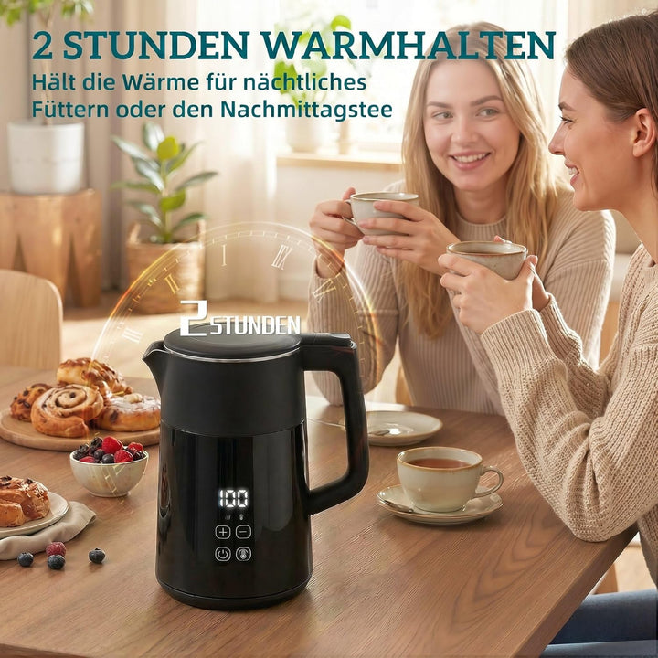 HOMCOM Elektrischer Wasserkocher, 1,7L, Schnellkochend, 2200W, mit LED-Display, Warmhaltefunktion, 4