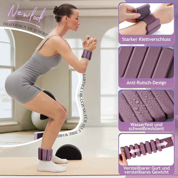 BECOJADDE Gewichtsmanschetten fuss 0.45 KG / 0.9 KG Je Gewichte für Beine und Arme Set 2 Ankle Weigh