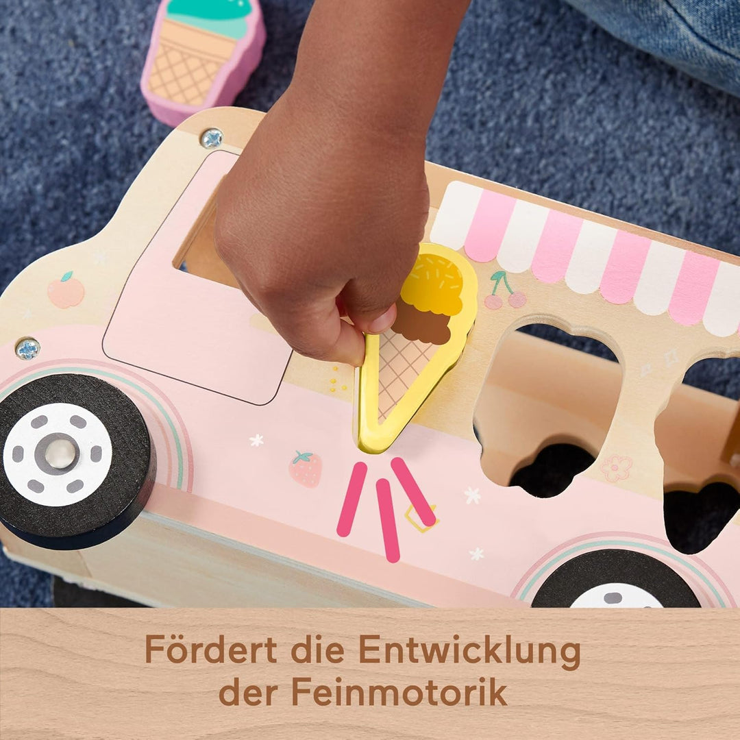 Fisher-Price Formensortierer für Kleinkinder Eiswagen aus Holz, 8 Holzteile für die spielerische Ent