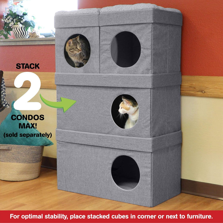 Kitty City Large Stackable Cat Condo, Cat Cube, Cat House, Pop Up Bed, Cat Ottoman Double Story, Dou