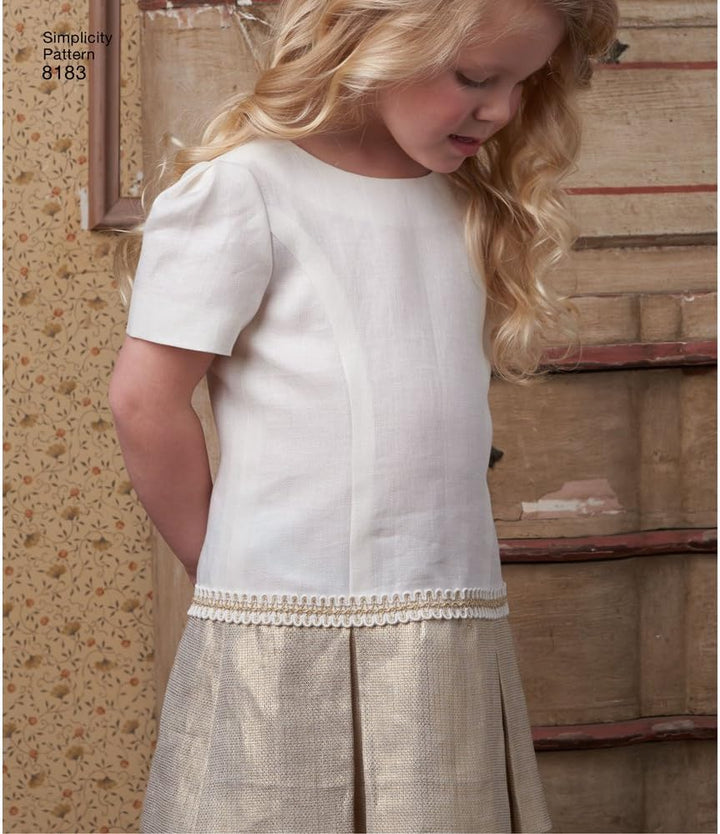 Simplicity Muster 8183 Kinder und Mädchen Kleid oder Jumper mit Rock Variationen, weiss