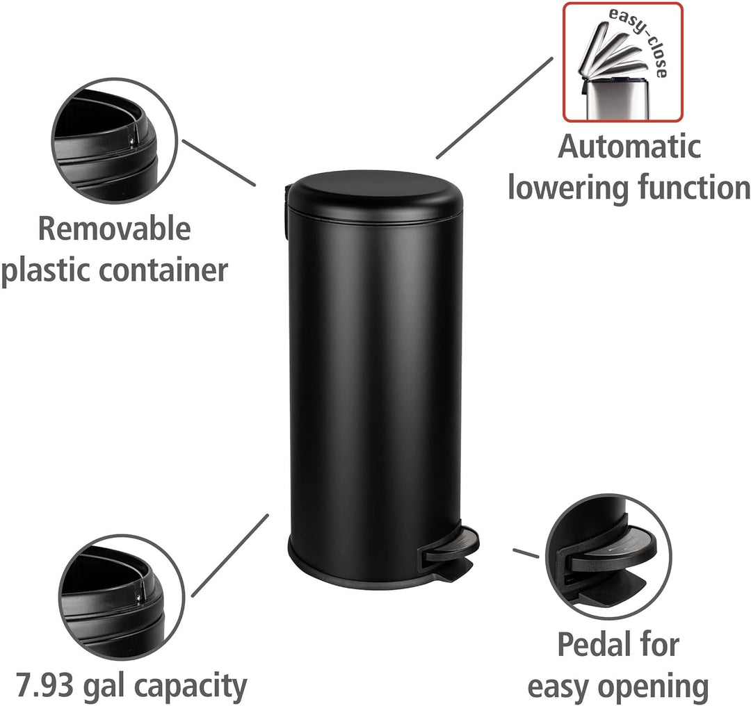 WENKO Küchen Abfalleimer Leman, 30 Liter, Mülleimer mit Absenkautomatik, Tretfunktion, herausnehmbar