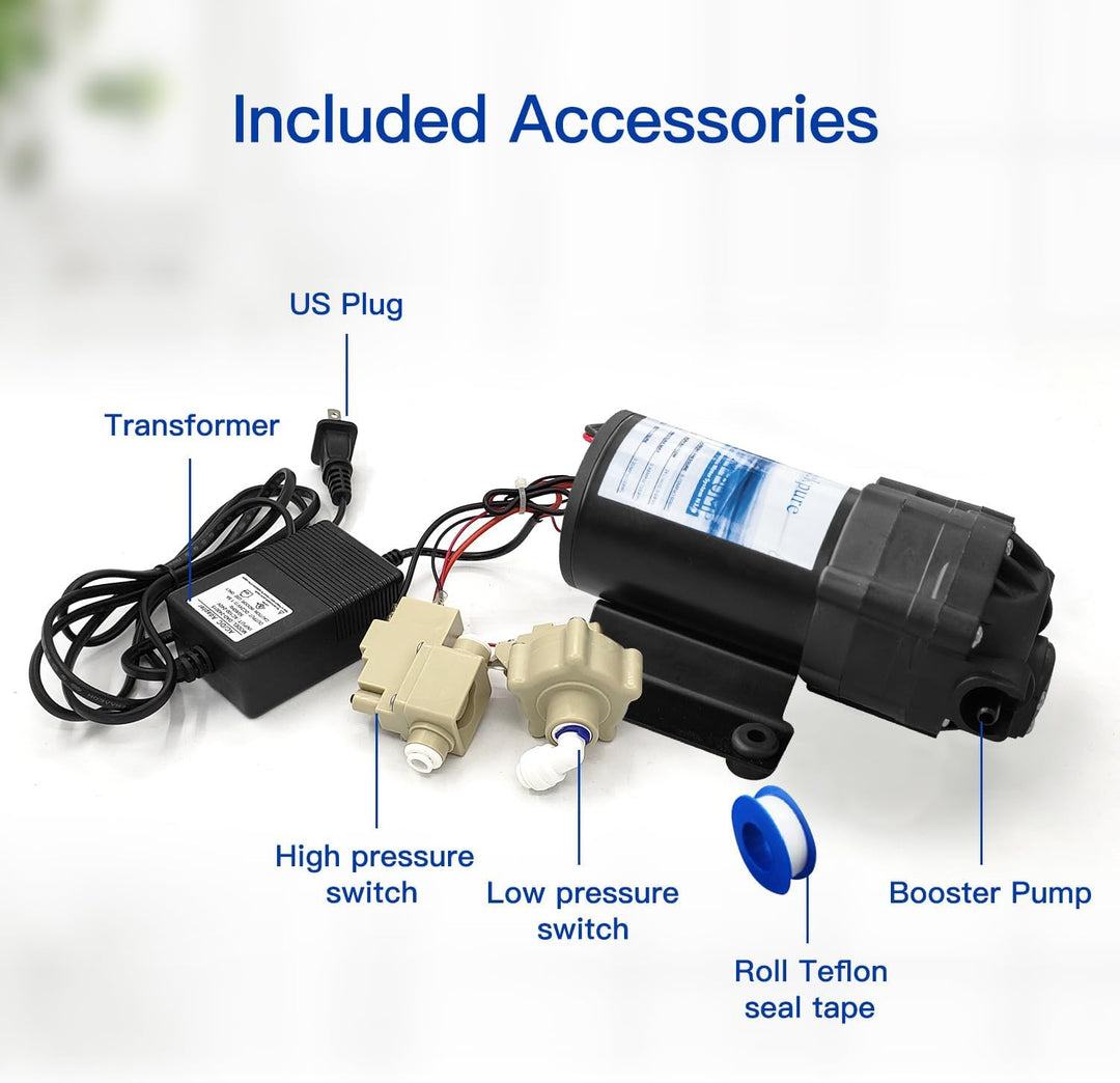 Geekpure Umkehrosmose Booster Pumpe Kit mit Transformator + Hoch und Niederdruckschalter + Armaturen