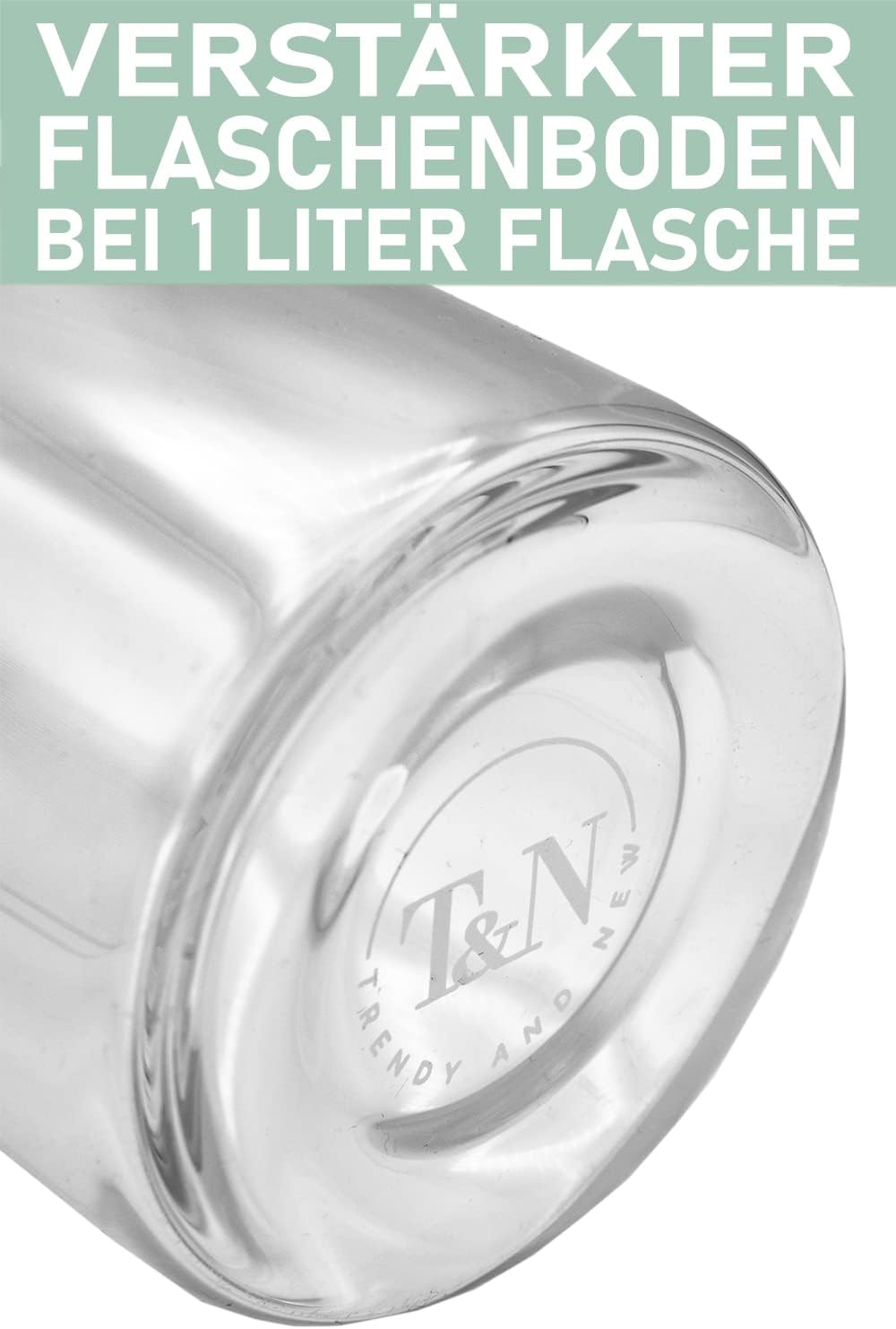 T&N Glasflasche 1 Liter / 750ml / 500ml – Trinkflasche Glas 1l mit Neoprenhülle – Wasserflasche Ausl