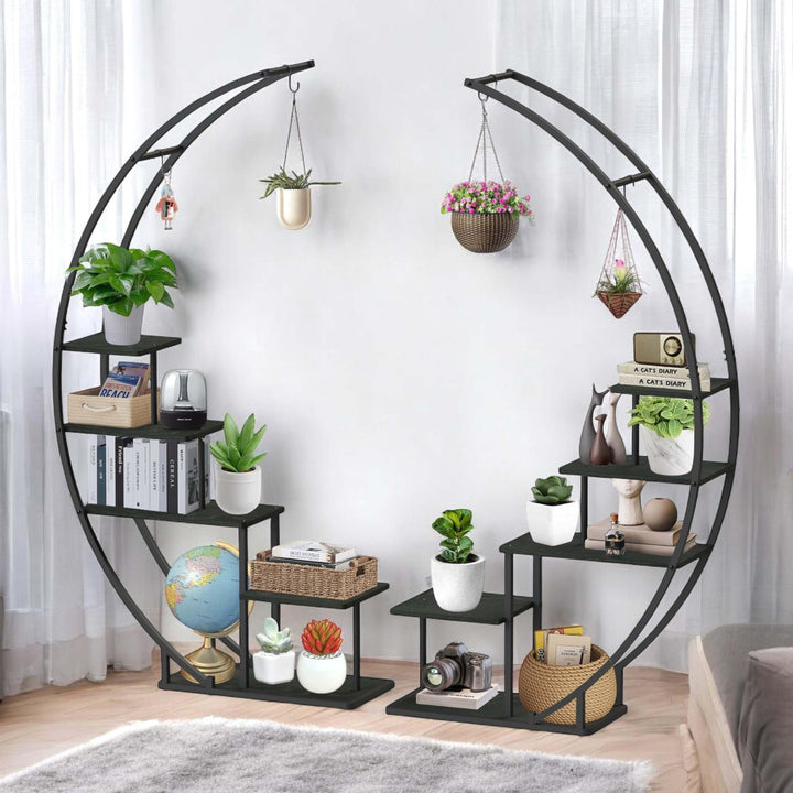 DanDiBo Blumenregal Indoor 170 cm Hoch Metall Schwarz Rund 96586 Blumentreppe Gross Halbrund Pflanze