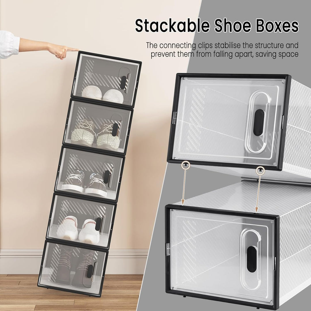 WOLTU Schuhbox stapelbar, 12er Set, Schuhkarton mit magnetischer Tür, Kunststoffbox für Schuhaufbewa