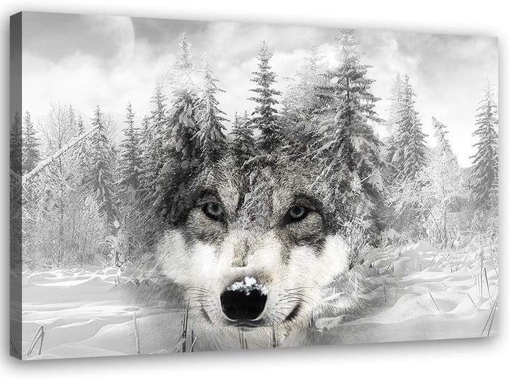 Feeby Wandbild Wolf Druckbild Leinwandbild Winter Weiss 100x70 cm Leinwandbild 100x70 cm Weiss_b, Le