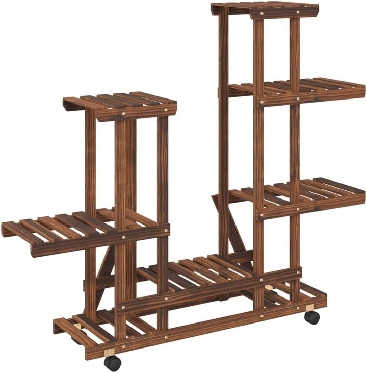 vidaXL Blumenständer, Holz Pflanzenregal mit Rollen, Blumenregal für Wohnzimmer Balkon Terrasse, Pfl