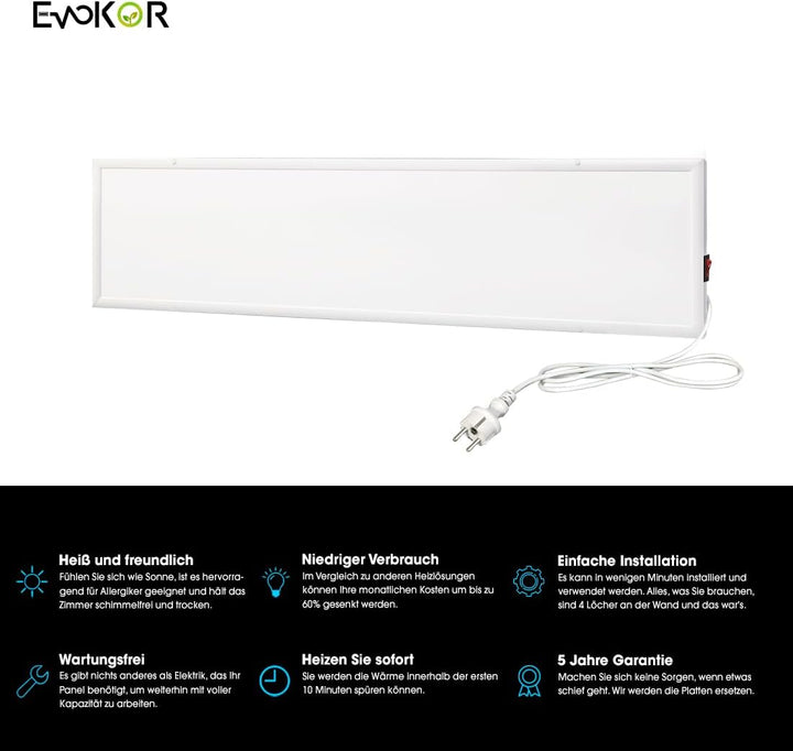 EVOKOR Infrarotheizung 160W, Infrarot Heizung Heizplatte Heizkörper Heizpaneel, Infarotheizkoerper W