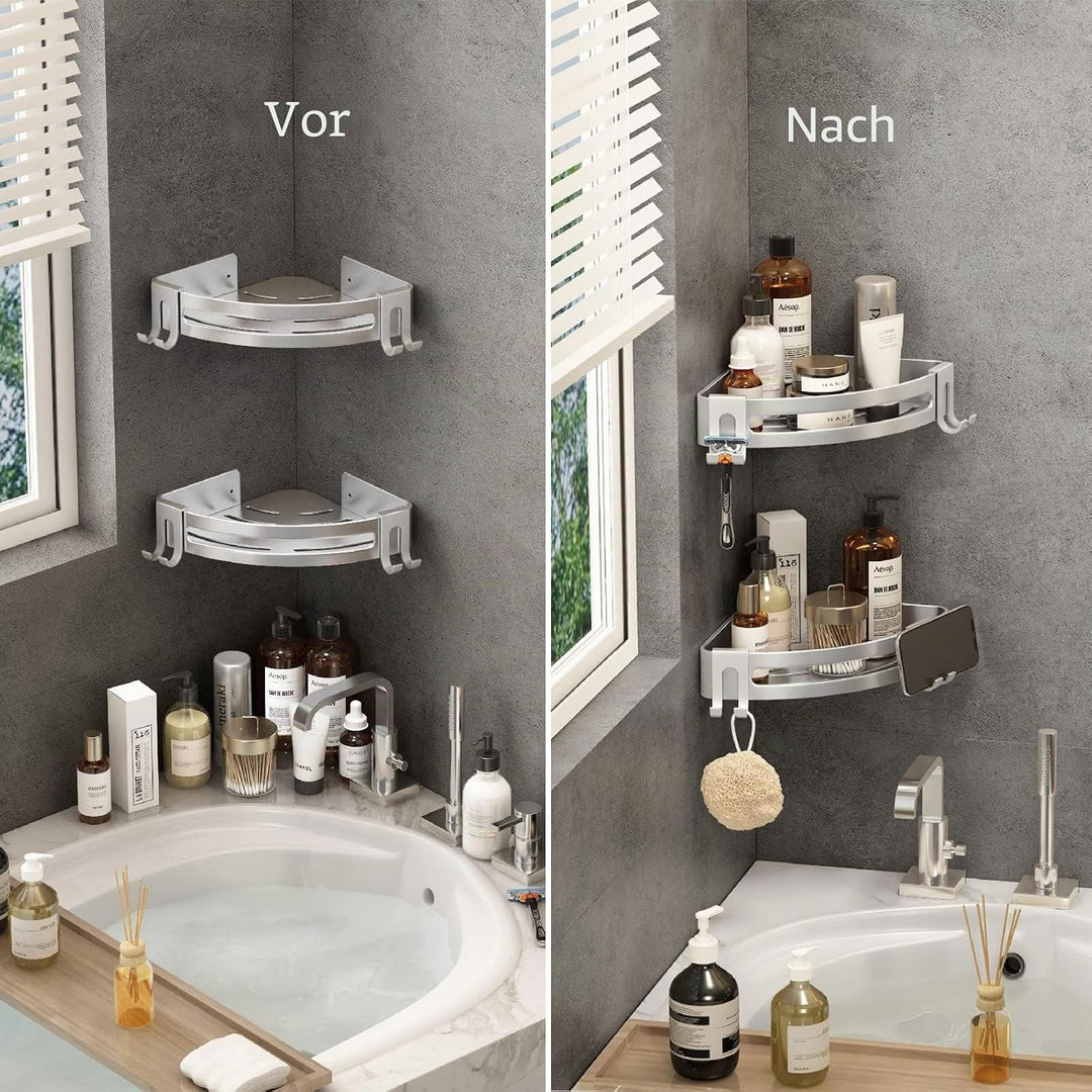 Voldra Duschablage Ohne Bohren, Duschregal Ecke Badregal Edelstahl Duschkorb mit Handtuchhalter Eckr