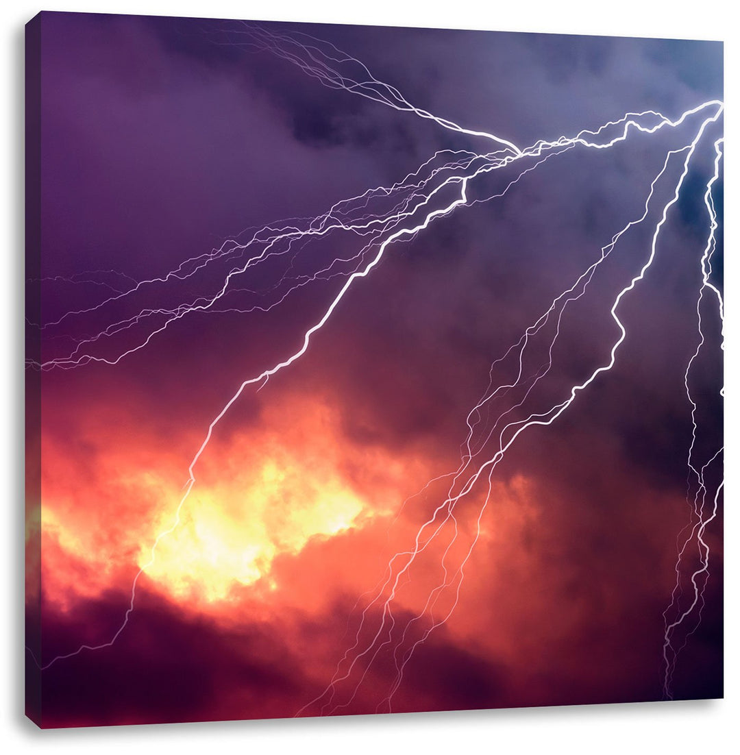 Pixxprint Blitze, Format: 70x70 auf Leinwand, XXL riesige Bilder fertig gerahmt mit Keilrahmen, Kuns