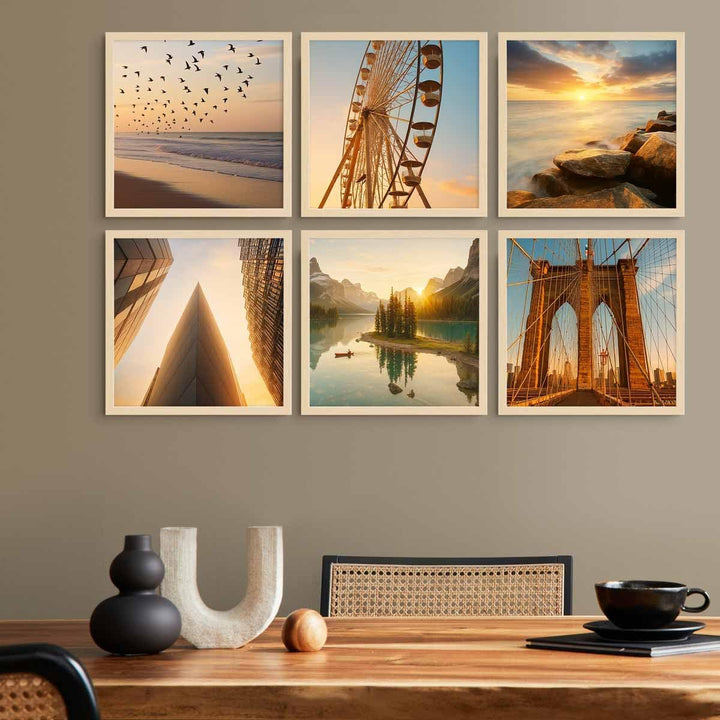 PHOTOLINI Bilderrahmen 30x30 Holz MDF Natur, 6er Set Bilderrahmen quadratisch 30x30, Foto Rahmen zum