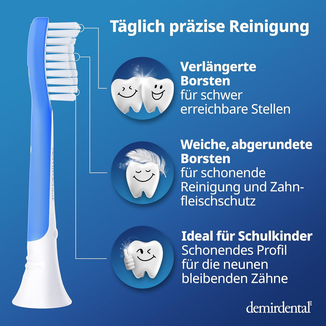 demirdental Kinder Ersatzbürsten passend für Philips Sonicare Kids, Bürstenköpfe ab 7 Jahre, entspri